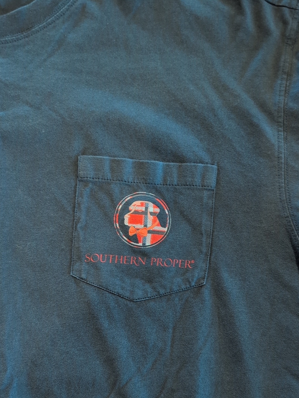 Southern Proper Navy Short-Sleeve Pocket Tee with Red Logo